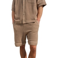 The Couture Club Heren Korte Broek Bruin TCCM3071 Contrast Knit Crochet