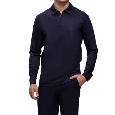 Tria d'Oro Heren Polo Blauw LSP/NAV Longsleeve Foto van Tria d'Oro Heren Polo Blauw LSP/NAV Longsleeve