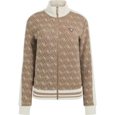 Guess Dames Vest Bruin V5BQ16K1990/Fngy 4G Rhombus Jacquard Full-Zip S Foto van Guess Dames Vest Bruin V5BQ16K1990/Fngy 4G Rhombus Jacquard Full-Zip S