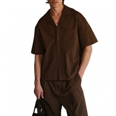 Foto van The Couture Club Heren Overshirt Bruin TCCM3066 Textured Revere