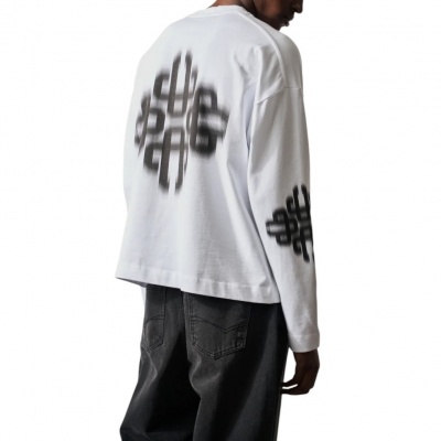 Foto van The Couture Club Heren T-shirt Wit TCCM3190 Motion Blurred Long Sleeve