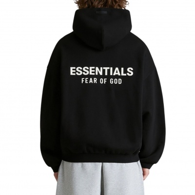 Fear Of God Essentials Heren Trui Zwart Fleece Hoodie Black/White Foto van Fear Of God Essentials Heren Trui Zwart Fleece Hoodie Black/White