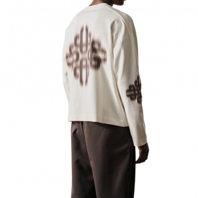 Foto van The Couture Club Heren T-shirt Off White TCCM3190 Motion Blurred Long Sleeve