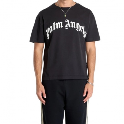 Foto van Palm Angels Heren T-shirt Zwart PMAA109S26JER00G/1003 Curved Logo Regular