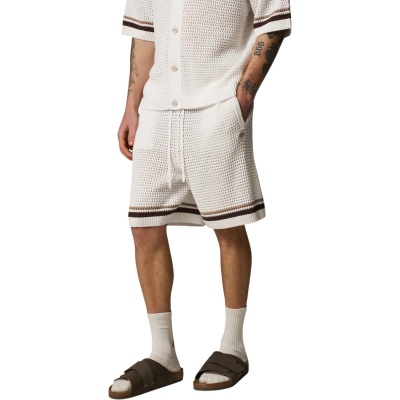 Foto van The Couture Club Heren Korte Broek Wit TCCM2874 Crochet Knitted Stripe
