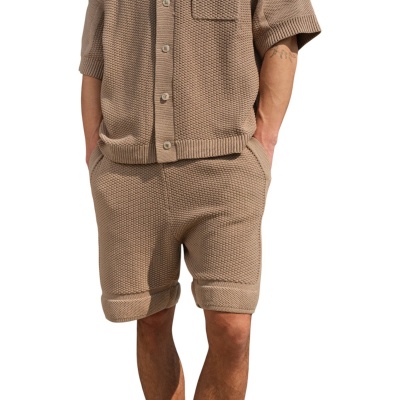 Foto van The Couture Club Heren Korte Broek Bruin TCCM3071 Contrast Knit Crochet
