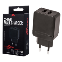 USB lader 2x USB-A 2,4A zwart