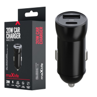 USB autolader USB-C en USB-A 12V 20W QC zwart