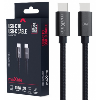 USB-C - USB-C Kabel 2m Zwart Omvlochten 100W