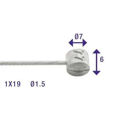 Rem binnenkabel 225cm RVS T-nippel