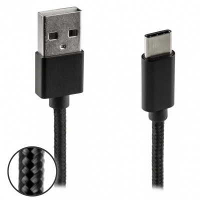 Data en laadkabel USB-C Nylon 1m zwart Foto van Data en laadkabel USB-C Nylon 1m zwart