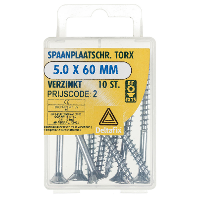 spaanplaatschroef platkop torx verzinkt 5.0 x 60 mm 10 st. spaanplaatschroef platkop torx verzinkt 5.0 x 60 mm 10 st.