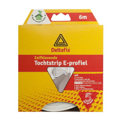 Foto van tochtstrip zelfklevend e-profiel epdm wit 6 m x 9 mm x 4 mm