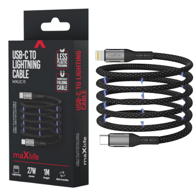 USB-C naar Lightning Kabel 1m Zwart Omvlochten 27W Foto van USB-C naar Lightning Kabel 1m Zwart Omvlochten 27W