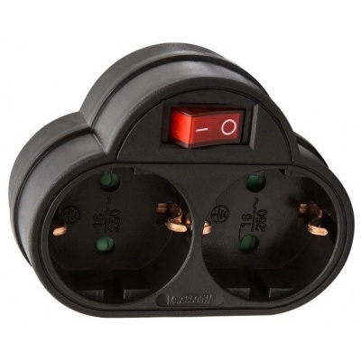 Verdeelstekker 1RA + 1RA met schakelaar zwart