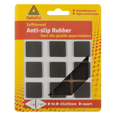 Deltafix anti-sliprubber zwart 25 mm x 25 mm 9 stuks Foto van Deltafix anti-sliprubber zwart 25 mm x 25 mm 9 stuks