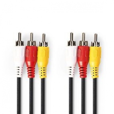Foto van Nedis Composiet Videokabel | 3x RCA Male | 3x RCA Male | Vernikkeld | 480p | 3.00 m | Rond | PVC |