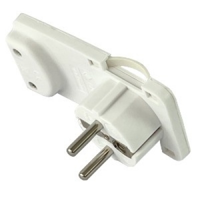 Randaarde stekker haaks plat wit Foto van Randaarde stekker haaks plat wit