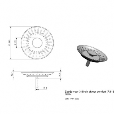 Afvoerzeef R1181 / R29824 8cm Afvoerzeef R1181 / R29824 8cm