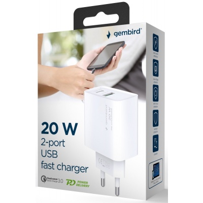 USB + USB-C snellader 20W wit USB + USB-C snellader 20W wit