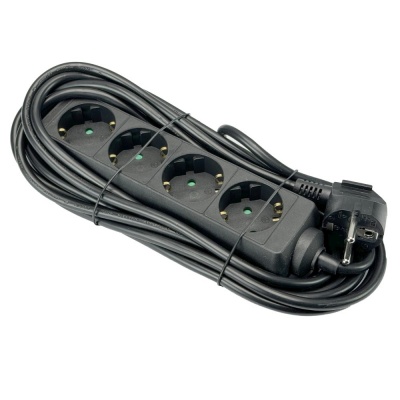 Stekkerdoos 4 voudig 3mtr snoer zwart Foto van Stekkerdoos 4 voudig 3mtr snoer zwart