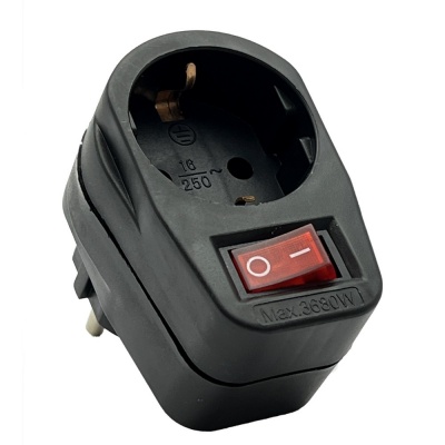 Doorvoerstekker RA met schakelaar zwart Foto van Doorvoerstekker RA met schakelaar zwart