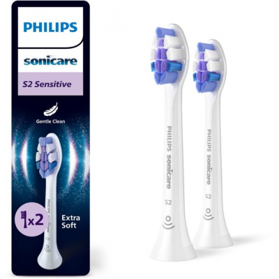 Foto van Philips Tandenborstelset S2 Sensitive opzetborstels, 2 stuks, wit HX6052/87