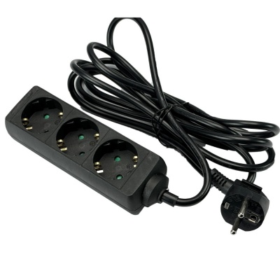 Stekkerdoos 3 voudig 5mtr snoer zwart Foto van Stekkerdoos 3 voudig 5mtr snoer zwart