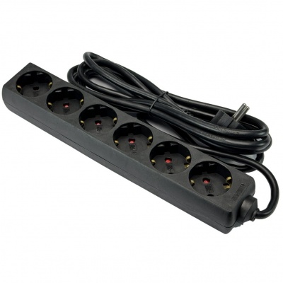 Stekkerdoos 6 voudig 3mtr snoer zwart Foto van Stekkerdoos 6 voudig 3mtr snoer zwart