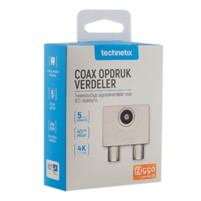 Coax opdruk verdeler 2-voudig TV splitter Foto van Coax opdruk verdeler 2-voudig TV splitter