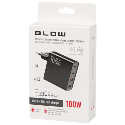 USB 2x + 2x USB-C snellader 100W zwart USB 2x + 2x USB-C snellader 100W zwart