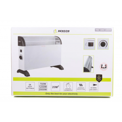 Convectorkachel 750/1250/2000W wit met thermostaat