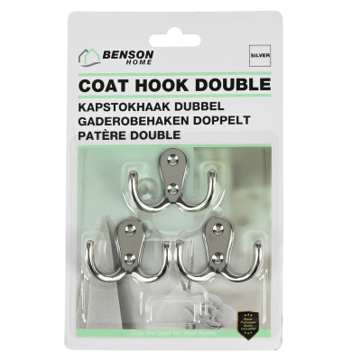 Kapstokhaak dubbel metaal 3 stuks
