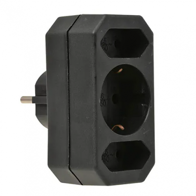 Foto van Verdeelstekker 2x euro + 1x RA zwart