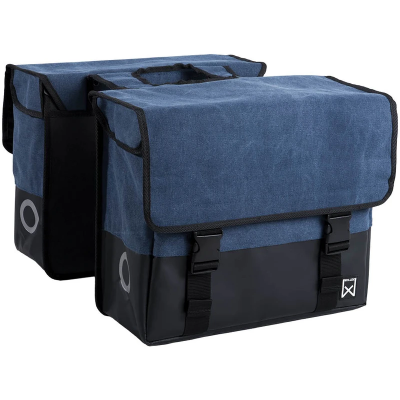 Dubbele Canvas fietstas Plus 67L - Blauw / Matzwart Foto van Dubbele Canvas fietstas Plus 67L - Blauw / Matzwart
