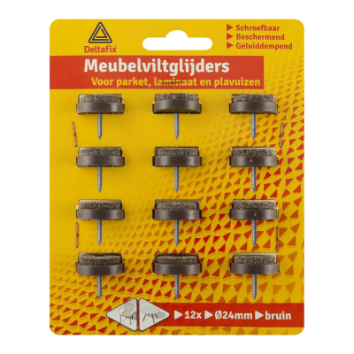Deltafix meubelviltglijders schroef bruin Ø24mm 12 stuks Foto van Deltafix meubelviltglijders schroef bruin Ø24mm 12 stuks