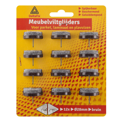 Deltafix meubelviltglijders spijker bruin Ø28mm 12 stuks Foto van Deltafix meubelviltglijders spijker bruin Ø28mm 12 stuks