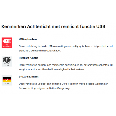 Achterlicht fiets met remlicht functie USB Achterlicht fiets met remlicht functie USB
