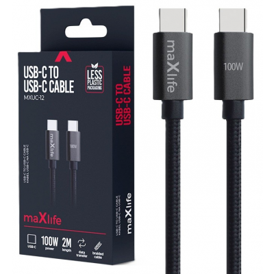 USB-C - USB-C Kabel 2m Zwart Omvlochten 100W Foto van USB-C - USB-C Kabel 2m Zwart Omvlochten 100W
