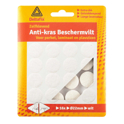 Deltafix anti-krasvilt zelfklevend rond wit 22 mm 16 stuks Foto van Deltafix anti-krasvilt zelfklevend rond wit 22 mm 16 stuks