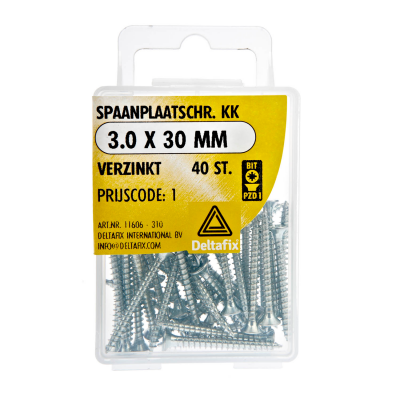 Deltafix spaanplaatschroef kk 3,0 x 30mm 40st.