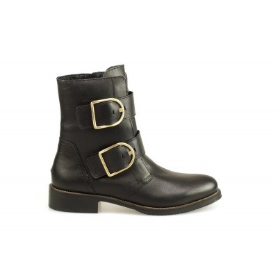 Foto van TOMMY HILFIGER DAMES BIKER BOOTS ZWART OVERSIZED BUCKLE BOOT
