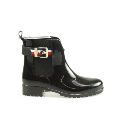 Foto van TOMMY HILFIGER DAMES KORTE LAARZEN ZWART CORPORATE BELT RAIN BOOT