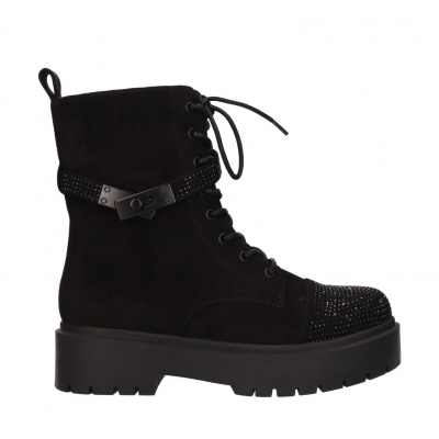 Foto van LA STRADA DAMES BOOTS ZWART 2600801 2201 BLACK BIKER BOOT MICRO+STONES