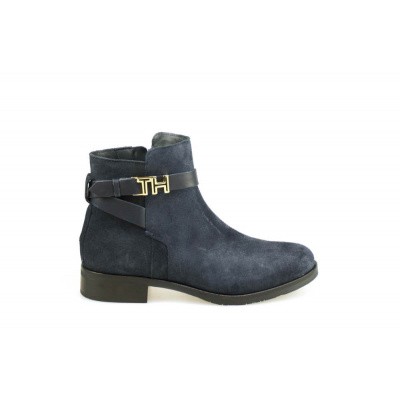 Foto van TOMMY HILFIGER DAMES KORTE LAARZEN BLAUW HARDWEAR FLAT BOOTIE
