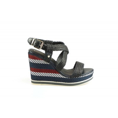 Foto van TOMMY HILFIGER DAMES SANDALEN DONKERBLAUW RAFFIA WEDGE