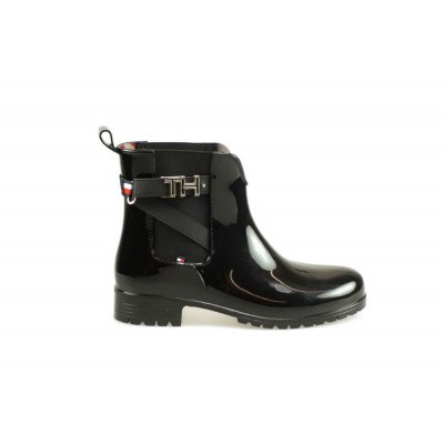 Foto van TOMMY HILFIGER DAMES KORTE LAARZEN ZWART HARDWEAR RUBBER BOOTIE