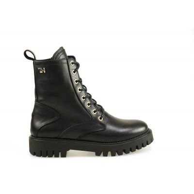 Foto van TOMMY HILFIGER DAMES HALFHOGE VETERSCHOENEN ZWART SHADED LEATHER TH BOOTIE