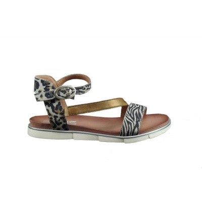Foto van MJUS DAMES SANDALEN BRUIN/GRIJS ZEBRA 740019-1301-0001