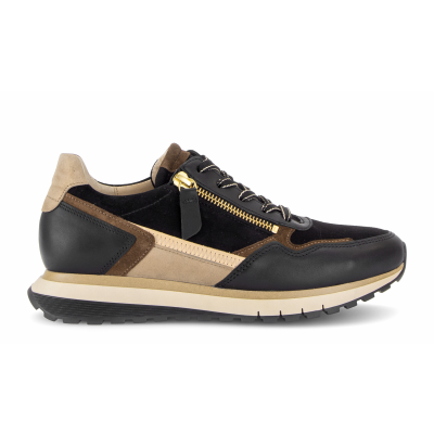 Foto van GABOR DAMES SNEAKERS ZWART 6029.01.002 SAMT/FOULARD/PERL. BLACK/WHISKY(GOLD)